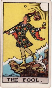 Moon in Gandanta, Pisces to Aries, The Fool tarot card.