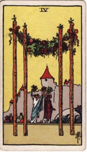 Moon in Leo, Magha to Purva Phalguni, Four of Wands Tarot card.