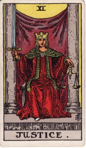 Sun in Libra, the Justice tarot card.