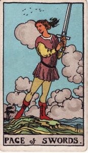 Moon in Taurus, Rohini to Mrigashira, the Page of Swords tarot card.