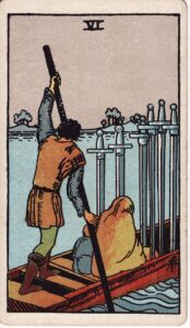Moon in Gemini, Ardra to Punarvasu, Six of Swords tarot card.