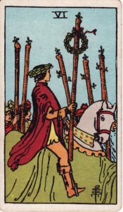 Moon in Sagittarius, Mula to Purva Ashada, Six of Wands Tarot card.